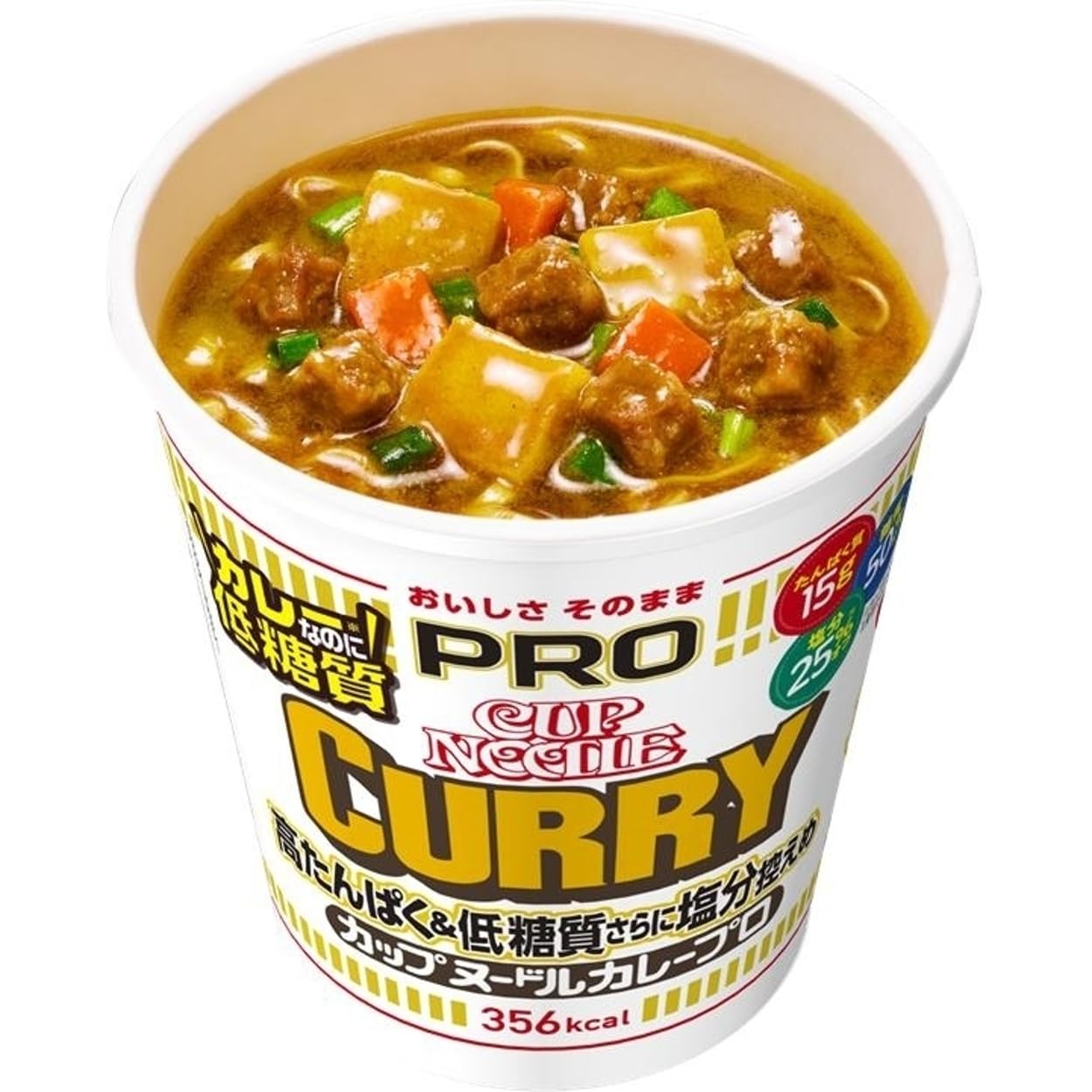 カップヌードルPRO 高たんぱく＆低糖質さらに塩分控えめ カレー 85g ×12個 [日清食品 たんぱく質15g 糖質50%オフ 塩分25%カット カップ麺 カップラーメン 箱買い]