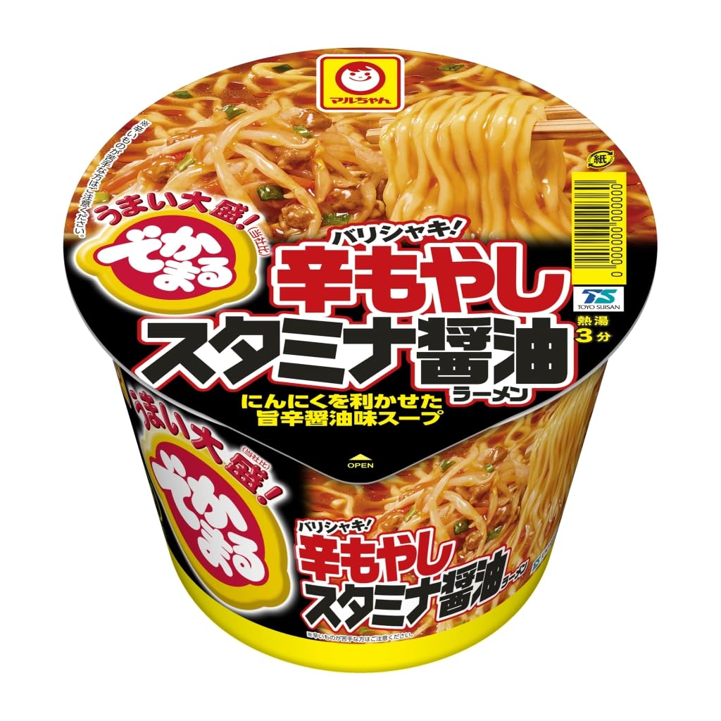 マルちゃん でかまる バリシャキ！辛もやしスタミナ醤油ラーメン (150g×12個) カップ麺 大盛り (にんにくやみつきスープ/旨辛醤油味) 即席 カップラーメン 東洋水産