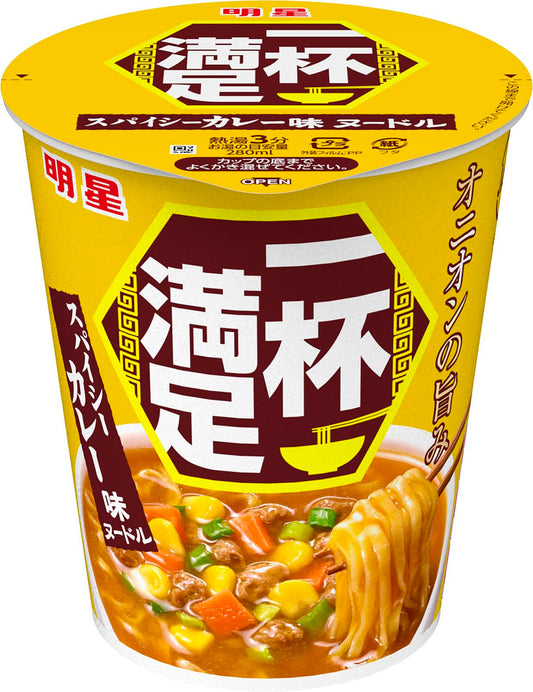 明星 一杯満足 スパイシーカレー味ヌードル(王道、コスパ)63g ×12個