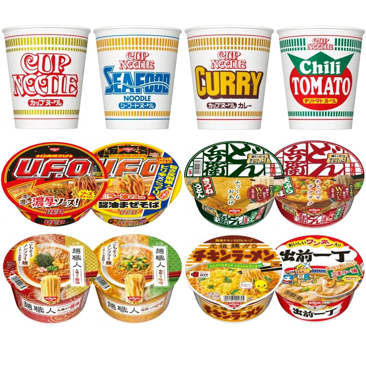日清 12種12食 カップヌードル UFO どん兵衛 麺職人 チキンラーメン 出前一丁 詰め合わせ