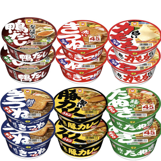 赤いきつね マルちゃん 和風麺カラフル6種セット (計12個 / 6種) 赤いきつねうどん、緑のたぬき 天そば、白い力もちうどん、紺のきつねそば、黒い豚カレーうどん、おそば屋さんの鴨だしそば 食べ比べ 箱買い カップラーメン ココナッツ クラッカー付き