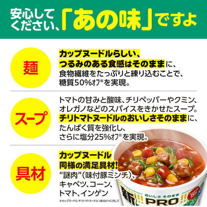 カップヌードルPRO チリトマトヌードル 高たんぱく&低糖質さらに塩分控えめ [おいしさそのまま] 日清食品 カップ麺 食物繊維 1食あたり316kcal 80g×12個